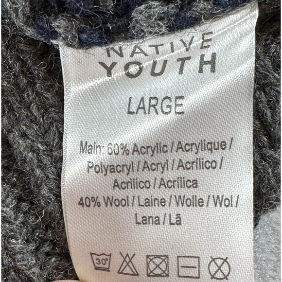 Native Youth Fair Isle Knit Sweater Blue Gray Wool Blend Men’s LGE NWT MSRP $100 - Picture 8 of 14